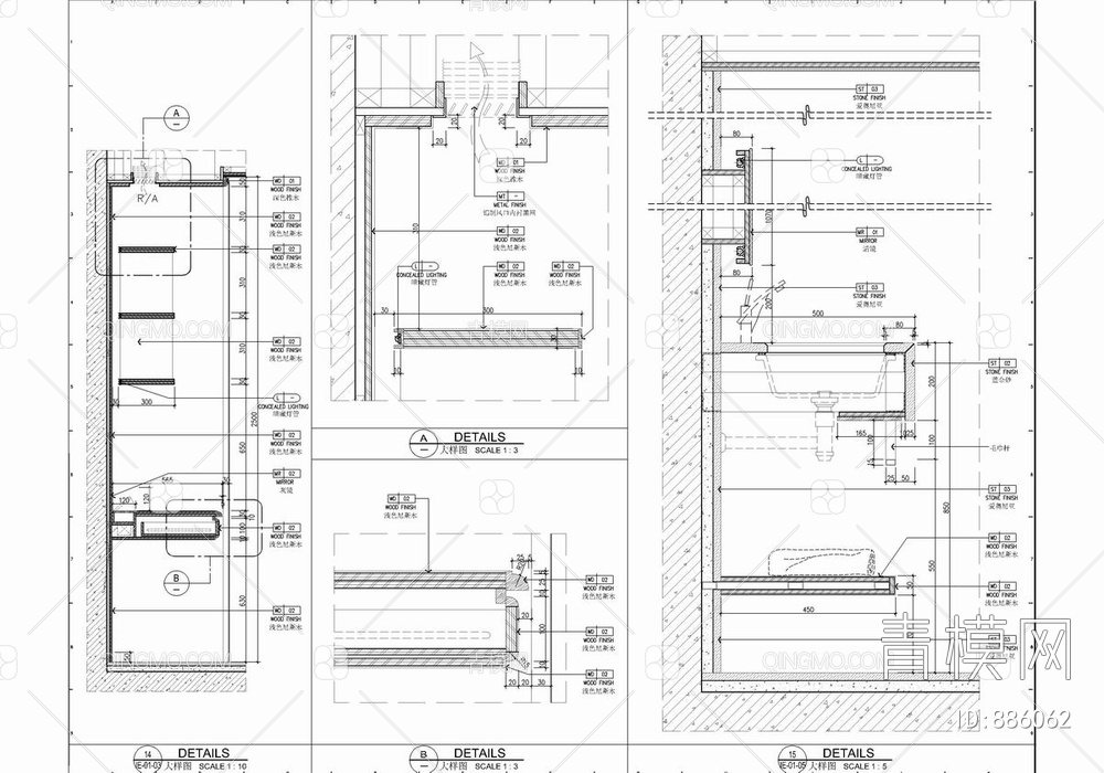 160㎡大平层私宅CAD施工图 家装 样板房【ID:886062】