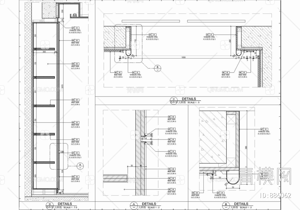 160㎡大平层私宅CAD施工图 家装 样板房【ID:886062】