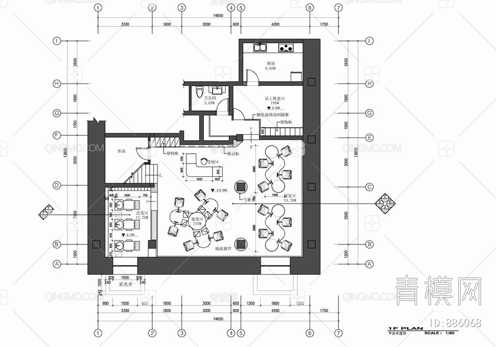 450㎡理发店理发沙龙CAD施工图【ID:886068】