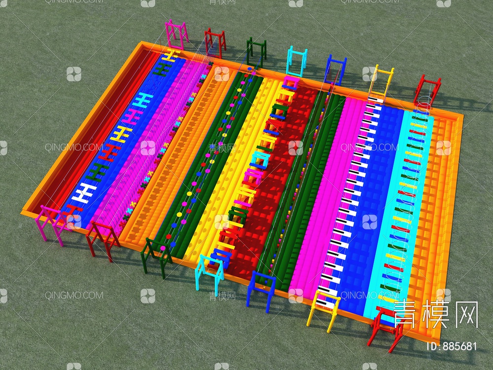 无动力儿童玩具 游乐设备 网红桥组合、摇摆桥组合3D模型下载【ID:885681】