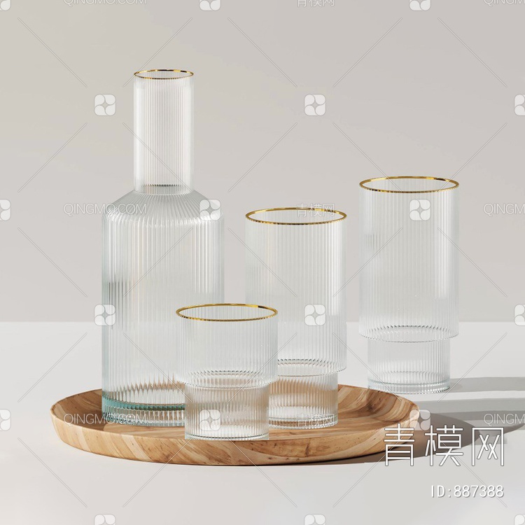 玻璃瓶玻璃杯组合 厨房3D模型下载【ID:887388】
