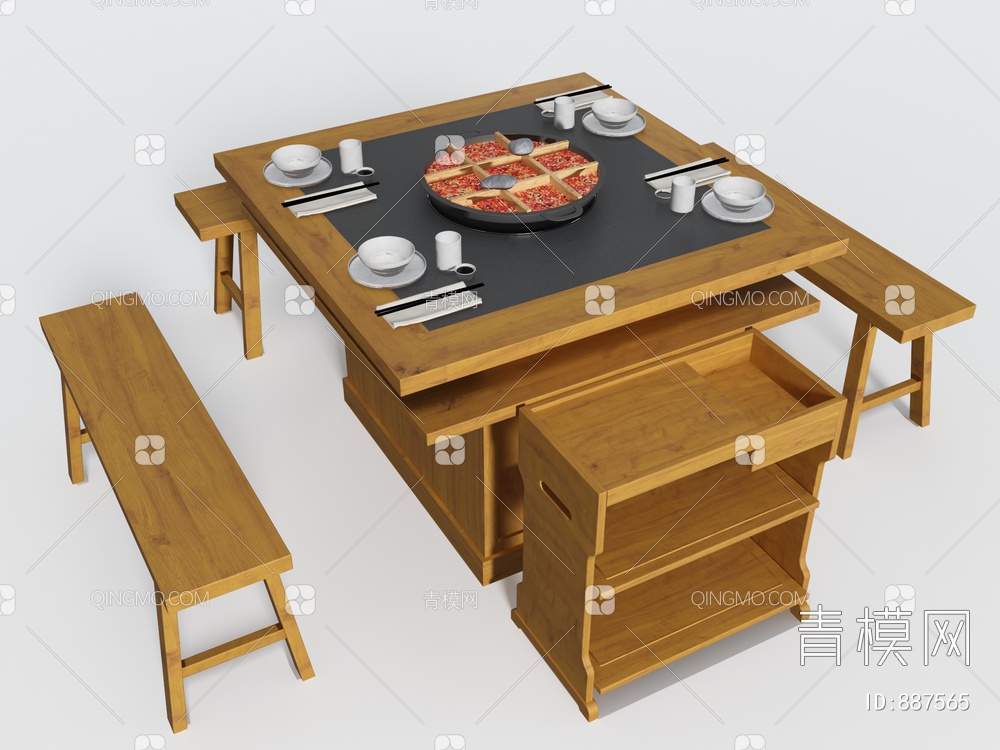 火锅桌椅3D模型下载【ID:887565】
