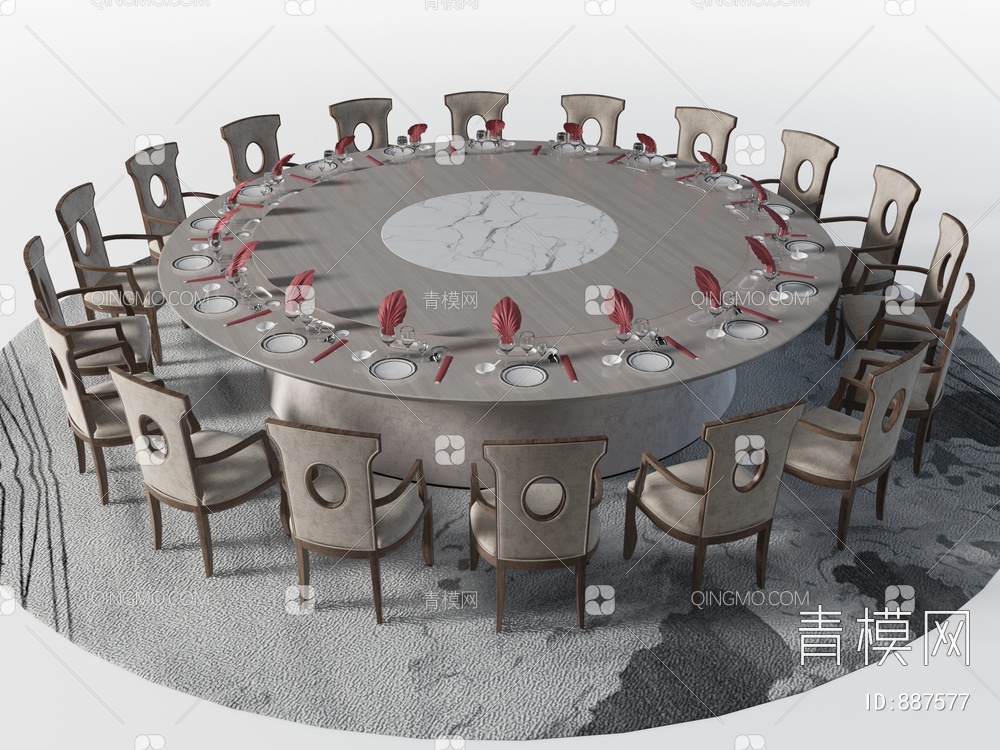 大型圆形餐桌椅3D模型下载【ID:887577】