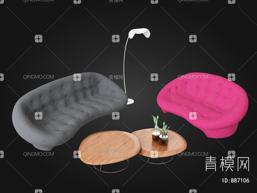 沙发茶几组合3D模型下载【ID:887106】