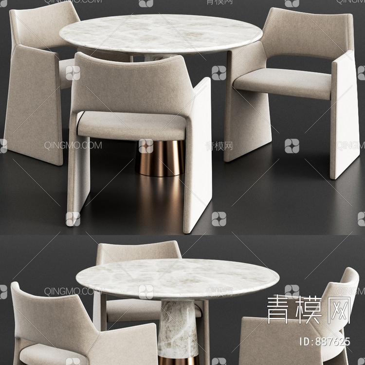 圆形桌椅组合3D模型下载【ID:887625】