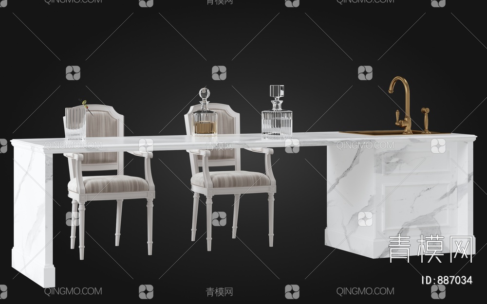 岛台 餐椅3D模型下载【ID:887034】