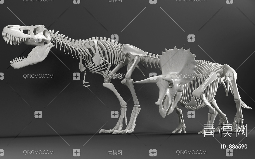 恐龙骨架组合3D模型下载【ID:886590】