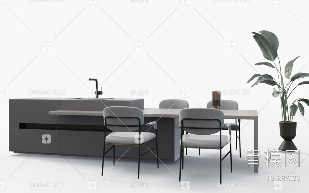 岛台 餐桌椅3D模型下载【ID:887523】