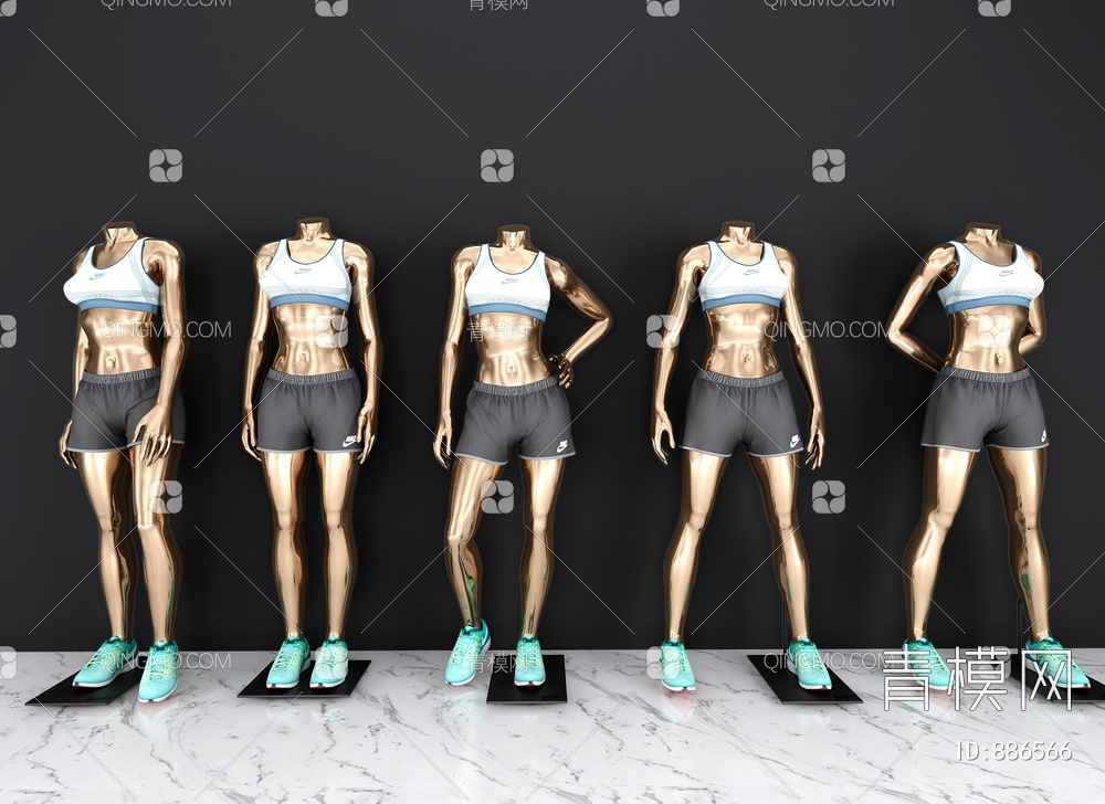 女士运动服装 人物模特3D模型下载【ID:886566】