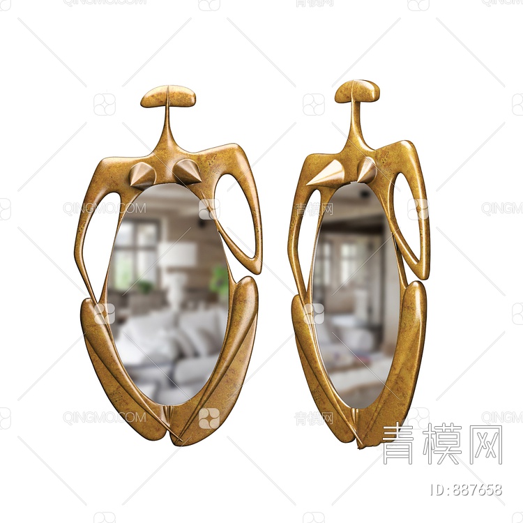 创意复古女性雕塑铜镜 镜子3D模型下载【ID:887658】