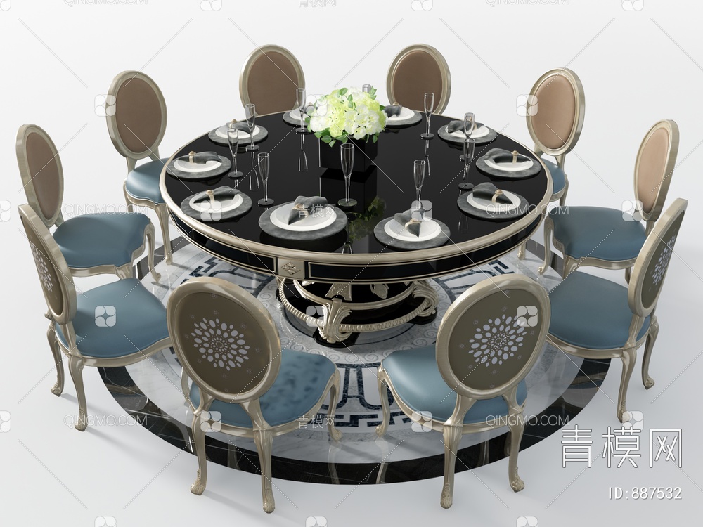 圆形餐桌椅3D模型下载【ID:887532】