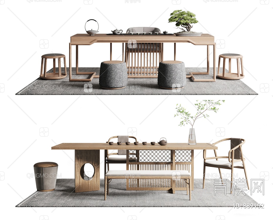 茶桌椅组合SU模型下载【ID:889152】