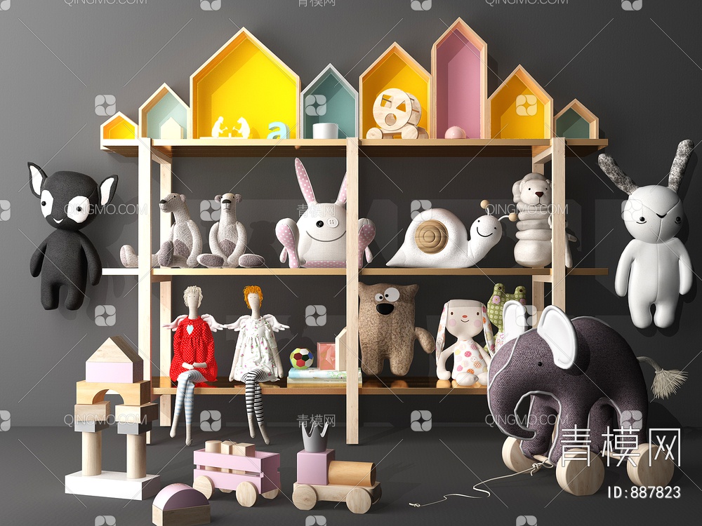 儿童玩具公仔布偶玩具柜3D模型下载【ID:887823】