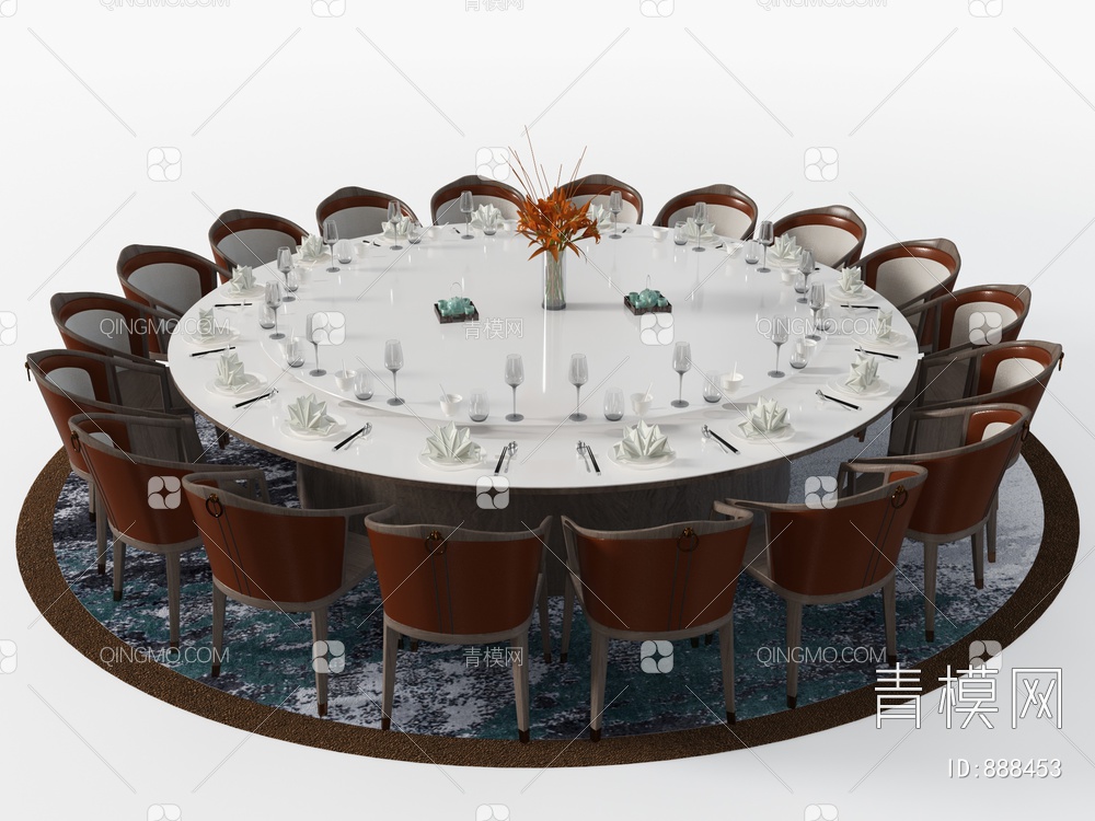 圆形餐桌椅3D模型下载【ID:888453】