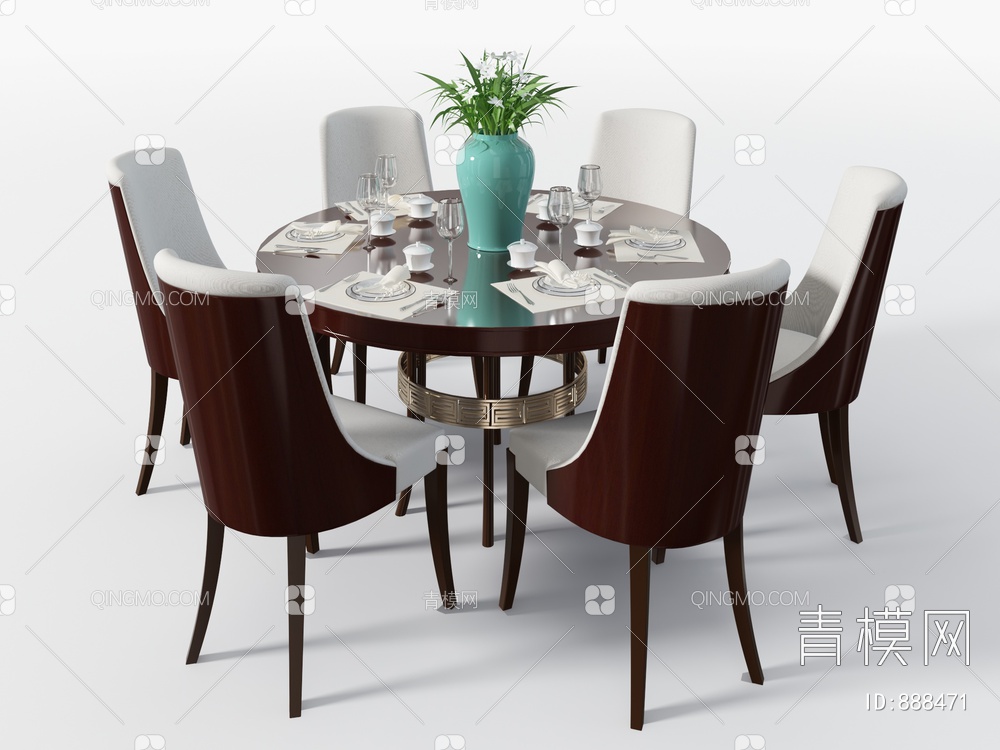圆形餐桌椅3D模型下载【ID:888471】