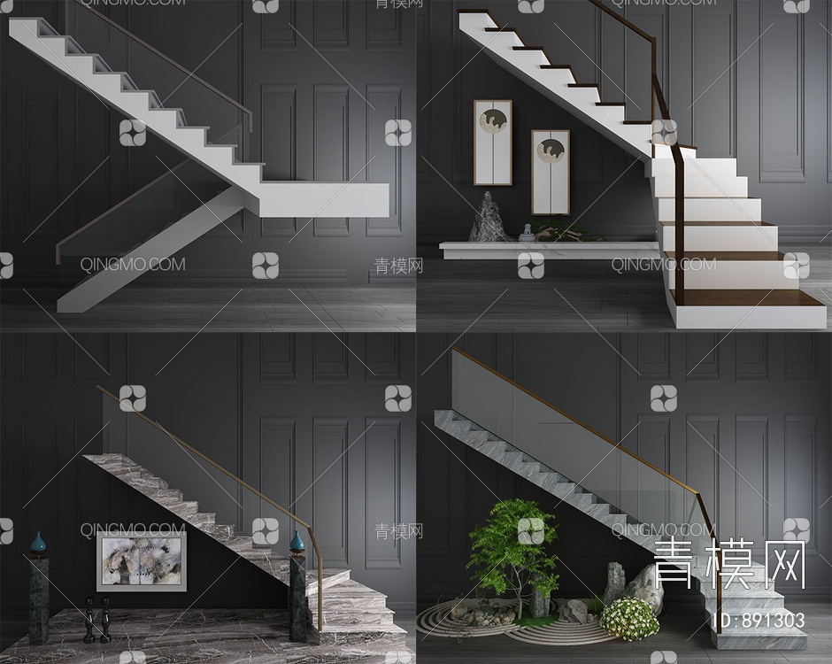 楼梯玻璃扶手栏杆3D模型下载【ID:891303】