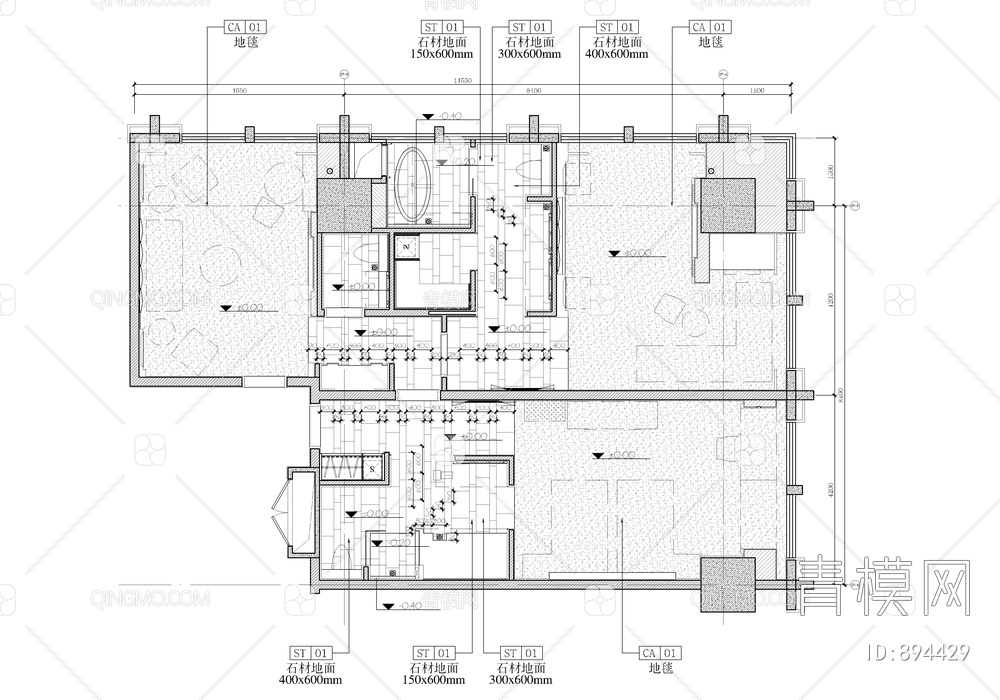 某酒店客房连通房CAD施工图 单人间 大床房 双床房 标准间【ID:894429】