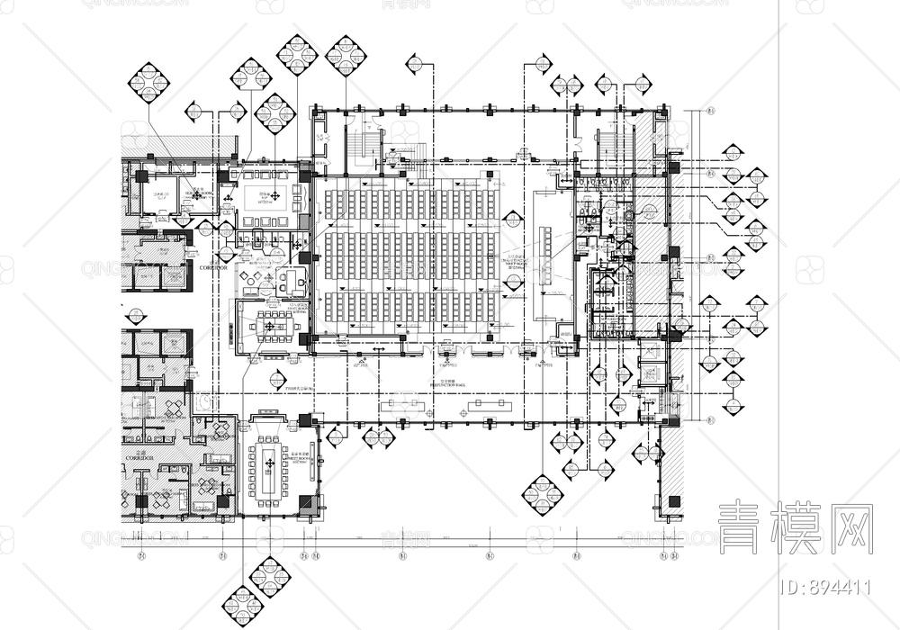 某酒店大会议室及贵宾接待室CAD施工图  大会议室 贵宾室 商务接待 会议区【ID:894411】