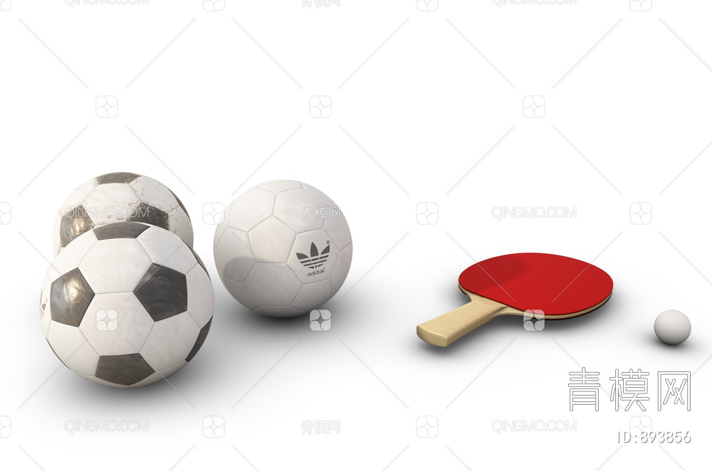足球乒乓球拍组合3D模型下载【ID:893856】