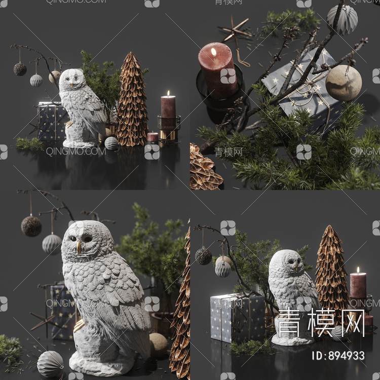 猫头鹰装饰品蜡烛盒子3D模型下载【ID:894933】