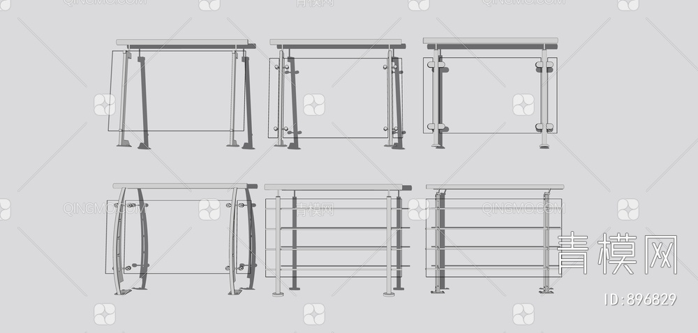 不锈钢玻璃扶手SU模型下载【ID:896829】