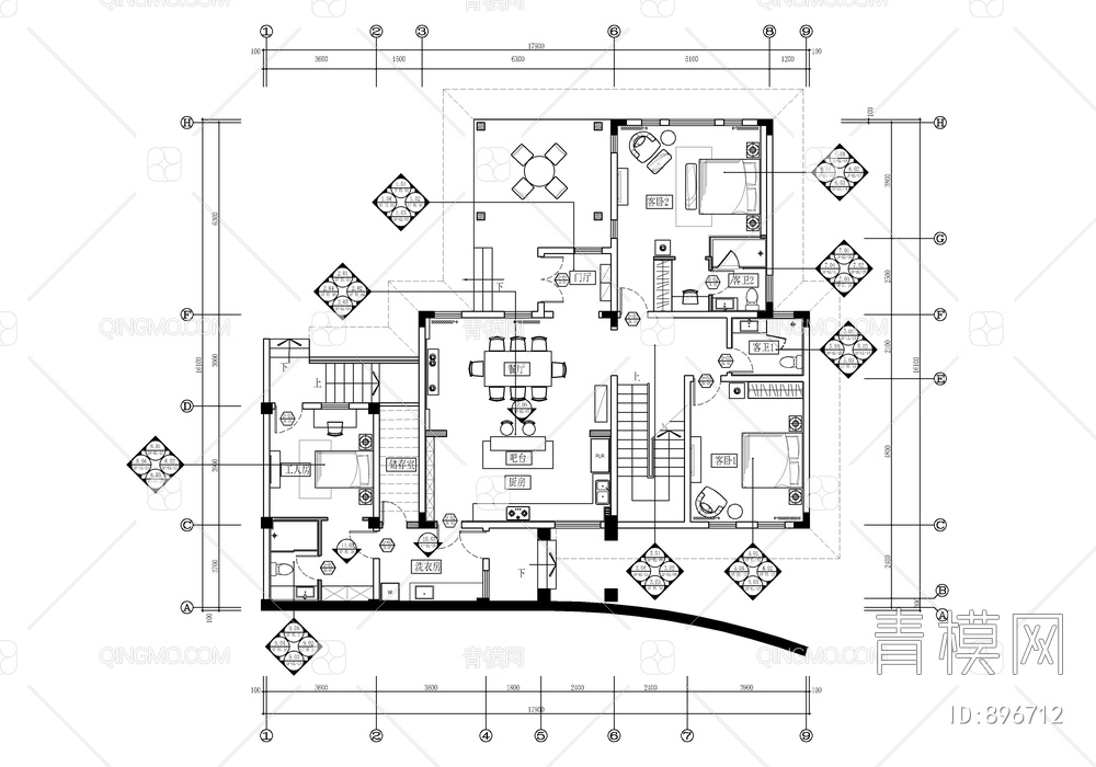 两层别墅CAD施工图 私宅 家装 大平层【ID:896712】
