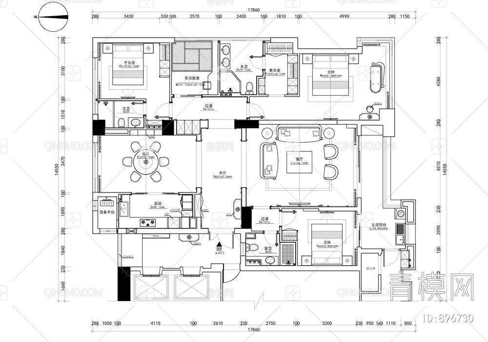 200㎡大平层家装CAD施工图 豪宅 大平层 私宅 家装【ID:896730】