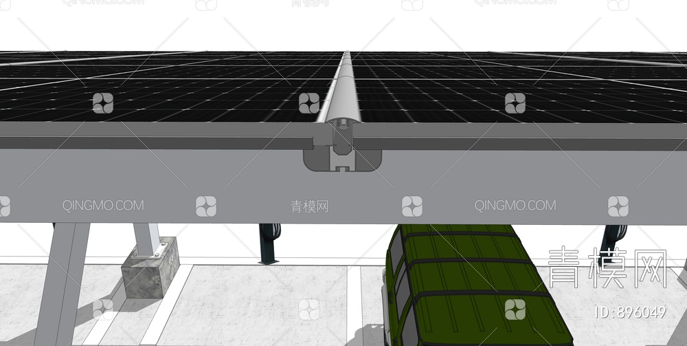 光伏车棚-BIPV单晶组件U型防水导槽结构SU模型下载【ID:896049】
