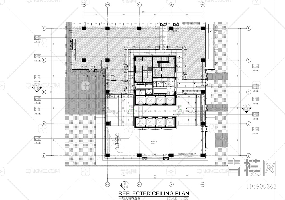 某办公大楼大堂公区标准层电梯间CAD施工图+效果图  大堂 公区 标准层 电梯间【ID:900363】