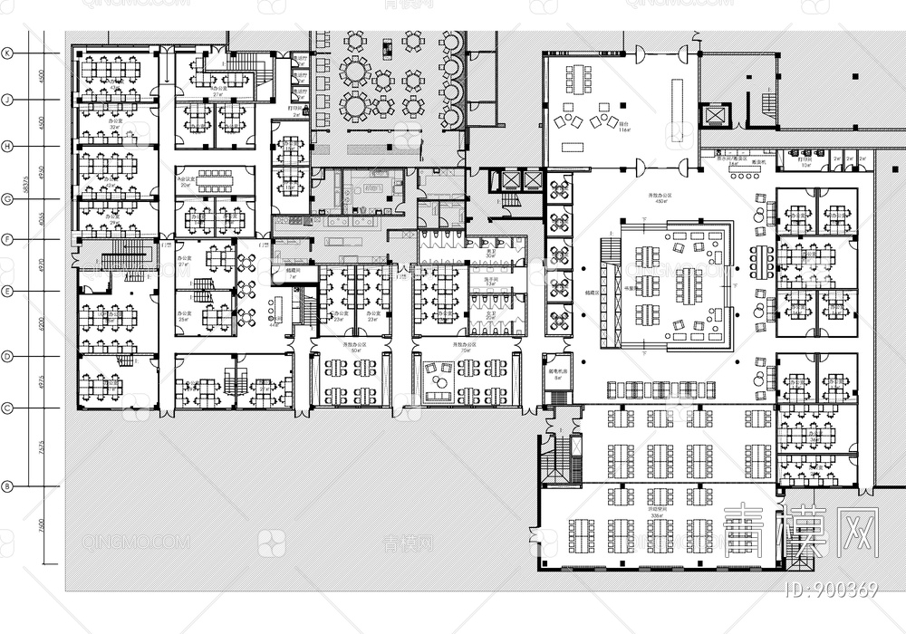 5000㎡两层办公空间CAD施工图 办公室 办公楼 创客中心【ID:900369】