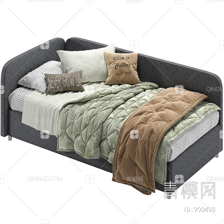 单人儿童床 装饰枕头3D模型下载【ID:900498】
