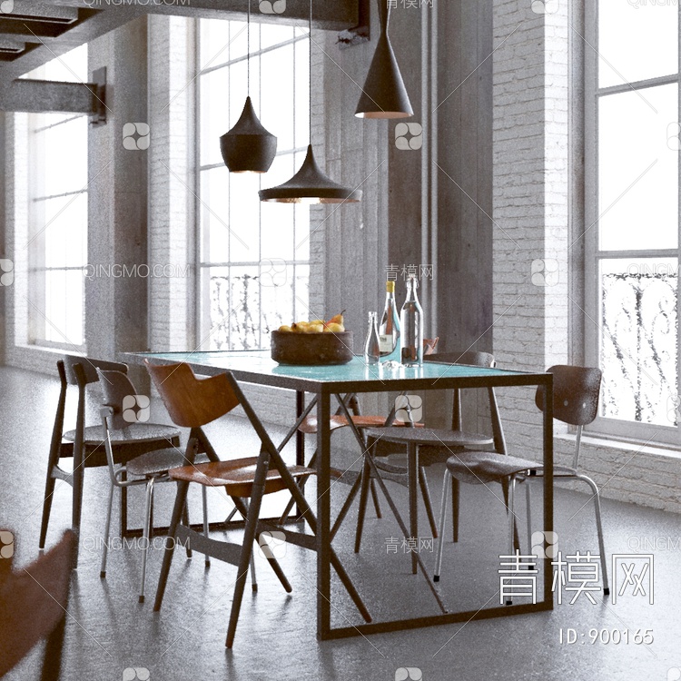 餐桌椅 吊灯组合3D模型下载【ID:900165】