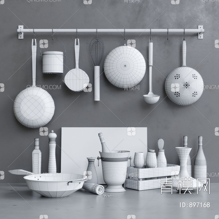 厨房用品 勺子 锅菜3D模型下载【ID:897168】