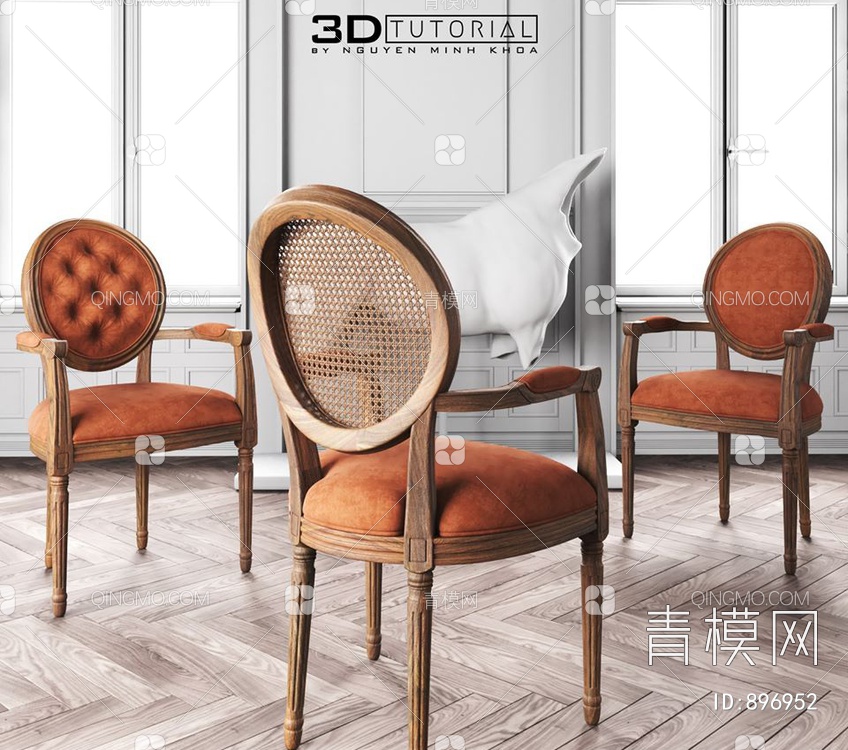 Beige Louis法式餐椅3D模型下载【ID:896952】