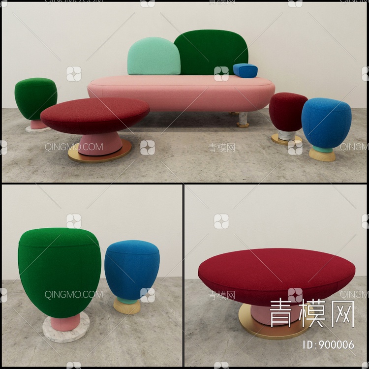 办公沙发组合3D模型下载【ID:900006】