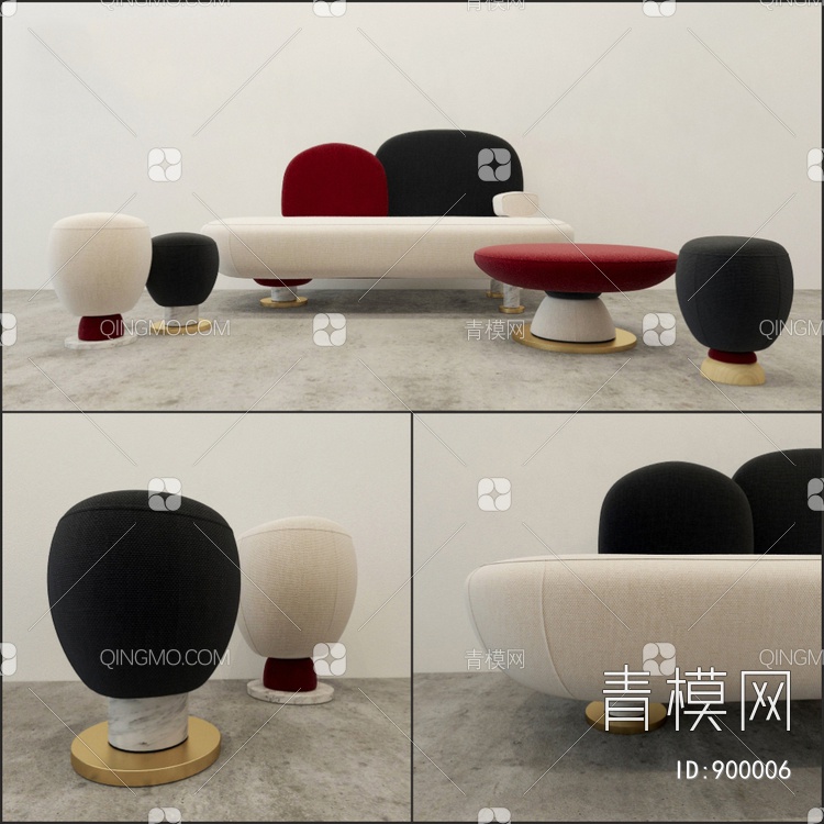 办公沙发组合3D模型下载【ID:900006】