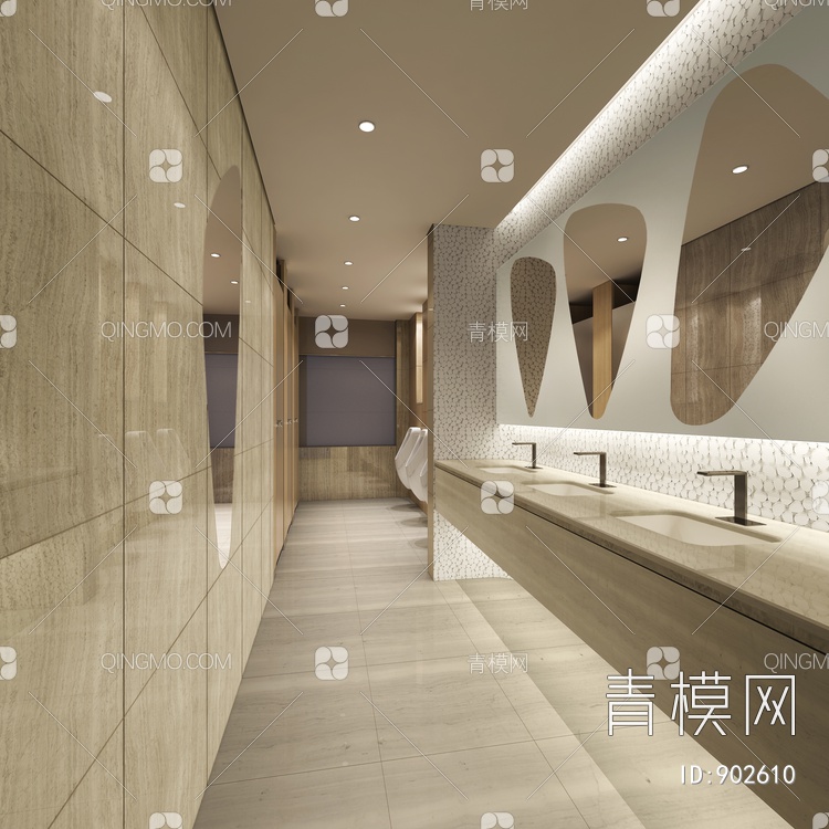 办公大楼标准层电梯厅公区卫生间CAD施工图+效果图+材料表【ID:902610】