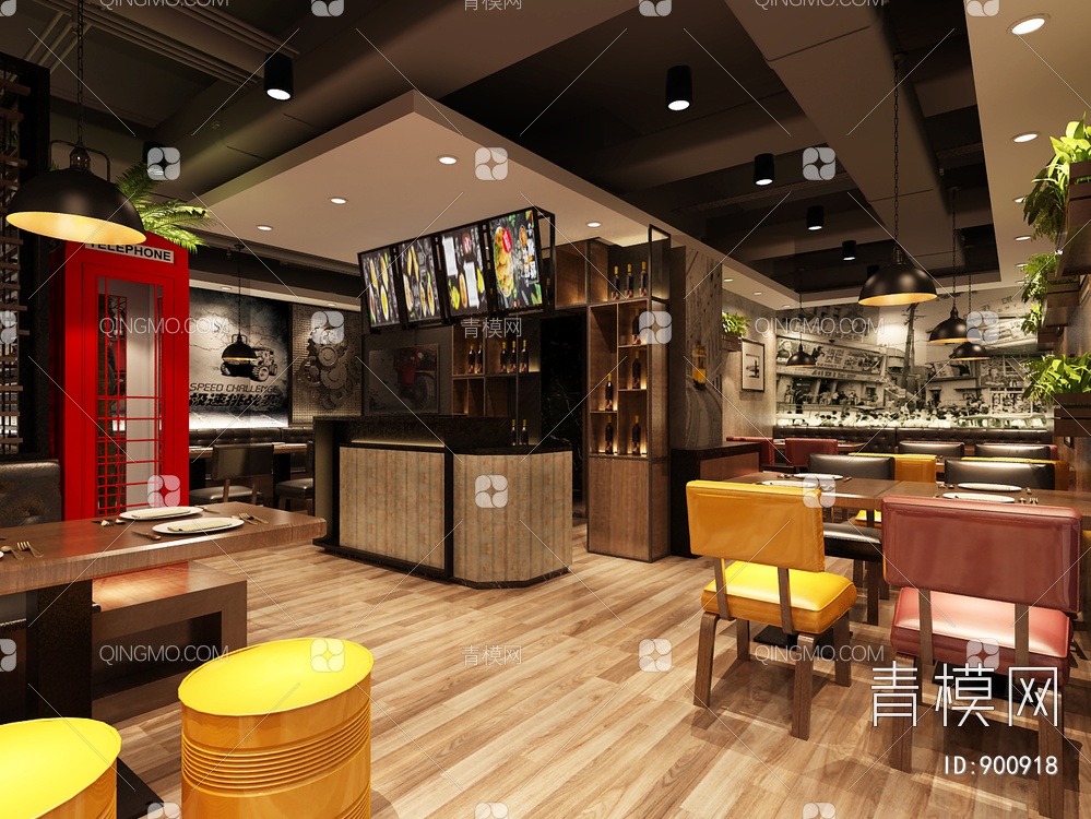 韩国炸鸡主题餐厅3D模型下载【ID:900918】