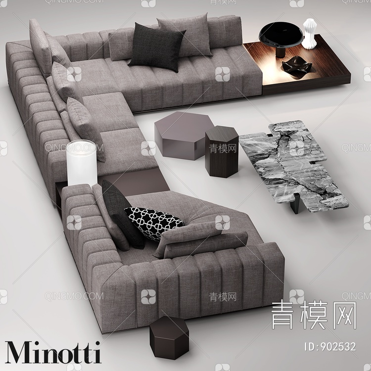 Minotti沙发茶几组3D模型下载【ID:902532】