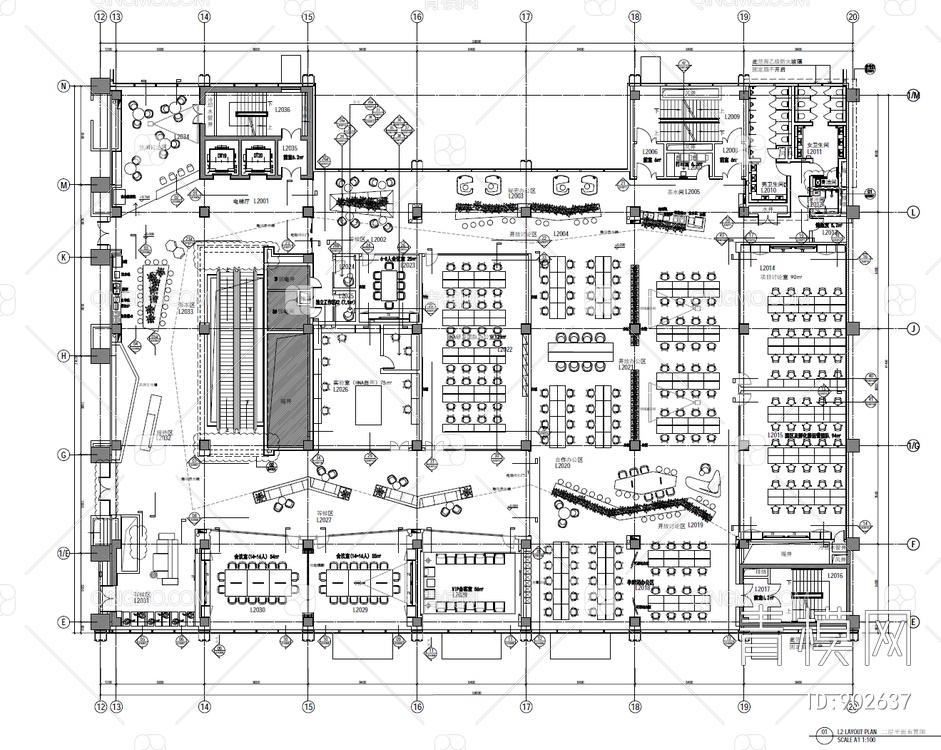 海南数据谷.海创空间办公室CAD内装施工图+效果图   办公空间  办公楼【ID:902637】