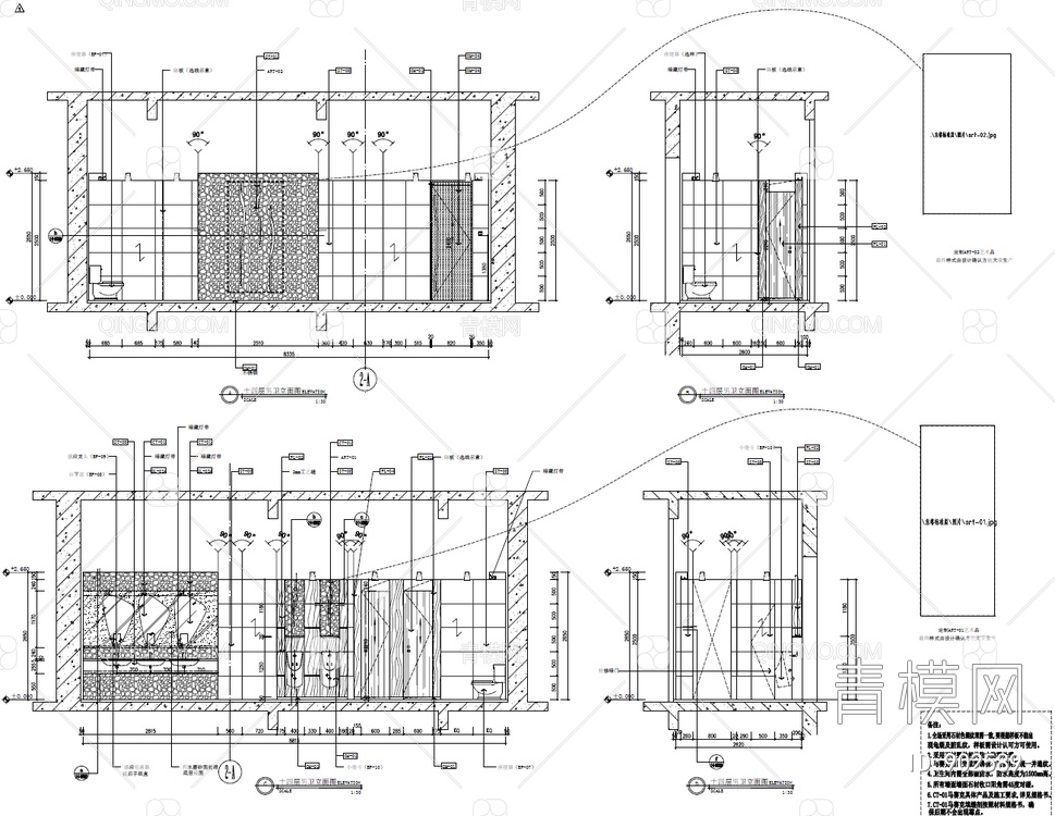 办公大楼标准层电梯厅公区CAD施工图+效果图+材料表  公区 电梯厅 标准层【ID:902589】