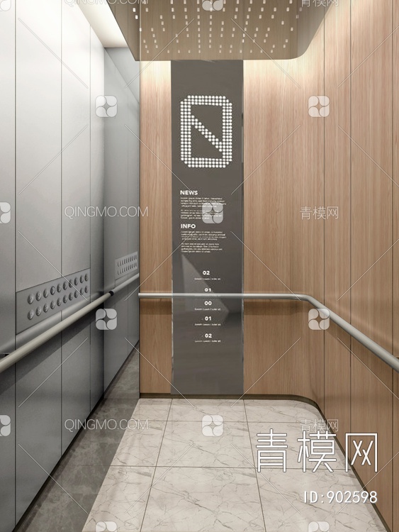 某办公楼电梯轿厢CAD施工图+效果图  电梯轿箱【ID:902598】