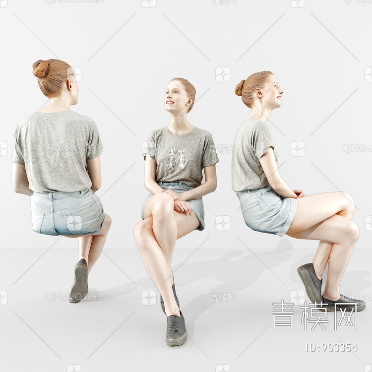 欧洲坐姿女性3D模型下载【ID:903354】