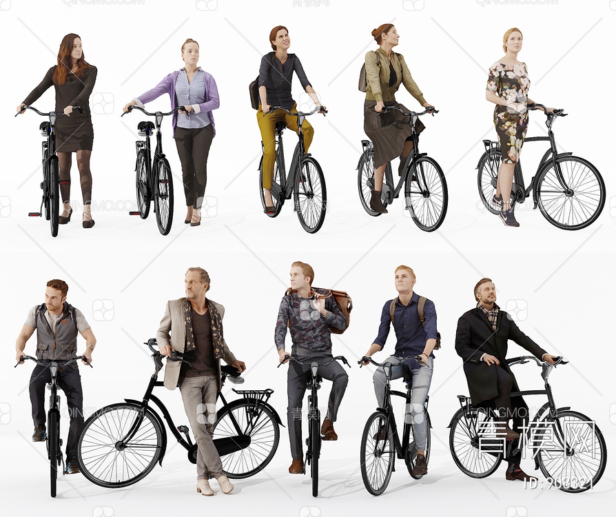 骑自行车的男女人物3D模型下载【ID:903321】