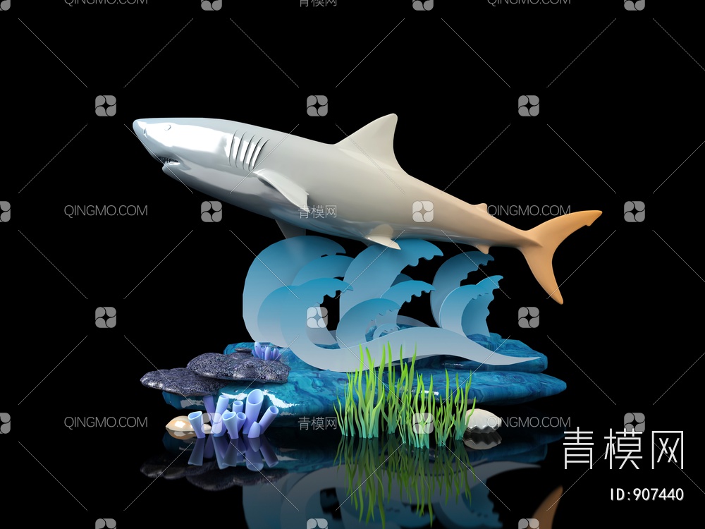 雕塑 海洋馆雕塑 鲨鱼3D模型下载【ID:907440】