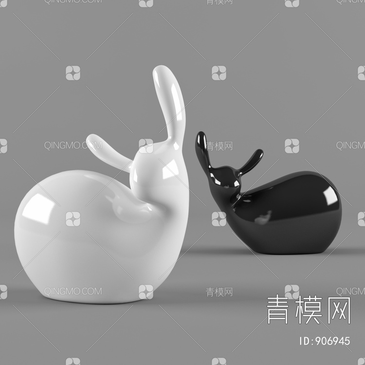 陶瓷蜗牛摆件 黑白3D模型下载【ID:906945】