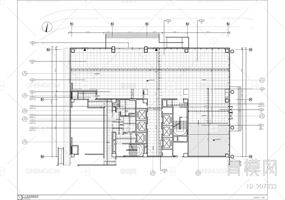 某办公大楼大堂公区电梯厅公共卫生间CAD施工图+效果图【ID:907833】