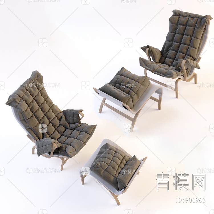 休闲躺椅 扭曲脚凳组合3D模型下载【ID:906963】