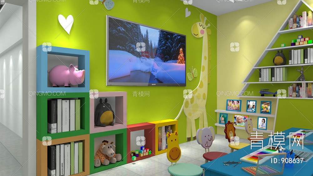 幼儿园 文化墙，宣传栏，背景墙3D模型下载【ID:908637】