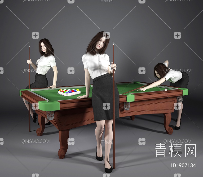 台球桌美女人物3D模型下载【ID:907134】
